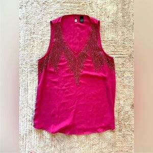 BKE boutique Fuchsia Pink Tank Top with Beaded Detail
